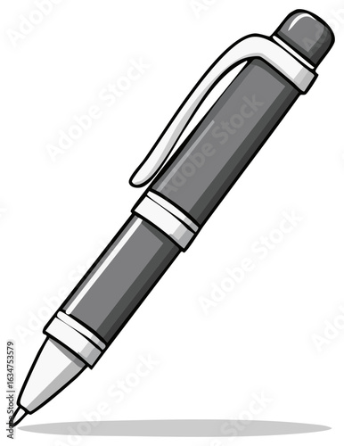 Stylized Gray Ballpoint Pen Illustration: Office Tool, Writing Instrument, Creative Design