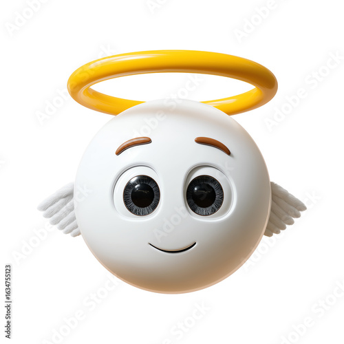 Angelic Emoji Face with Halo and Innocent Eyes Isolated on Transparent Background