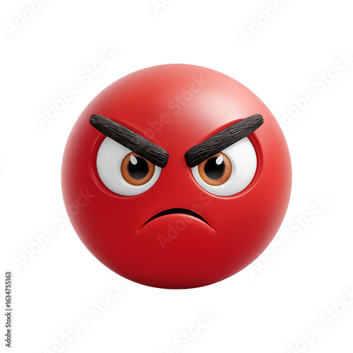 Angry Red Emoji Face with Frown and Eyebrows Isolated on Transparent Background