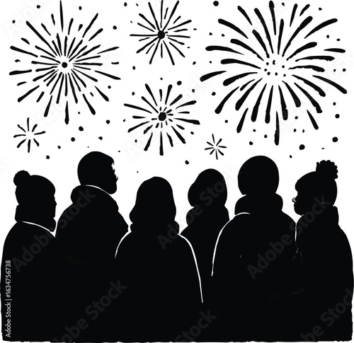 silhouette vector celebrating  at Midnight with Sparkles -- people enjoy