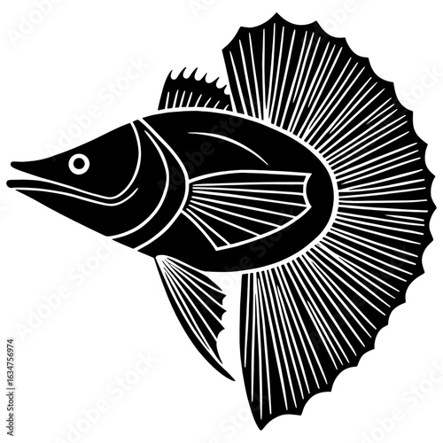 Ocean sunfish Fish Silhouette - Fish Clipart illustration in black and white.Saddleback Fish Silhouette for Ocean Graphic Design.
