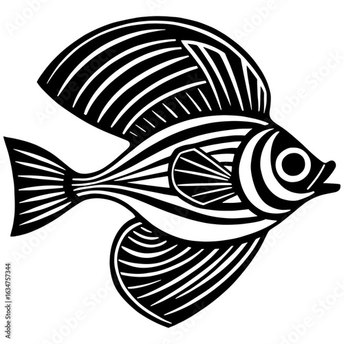 Ocean sunfish Fish Silhouette - Fish Clipart illustration in black and white.Saddleback Fish Silhouette for Ocean Graphic Design.
