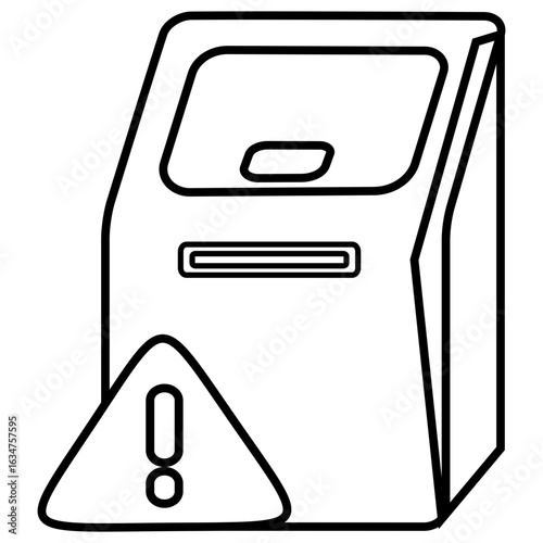 The ATM or EDC machine icon may be under repair, temporarily inoperable, or experiencing technical problems, indicating that there is a problem, error, or obstacle.