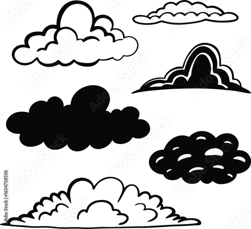Cloud Illustration: A captivating illustration of various fluffy cloud formations, perfect for adding a touch of whimsy and ethereal beauty to your project.