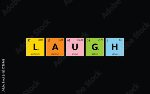 Creative "LAUGH" text using Periodic Table Elements. Chemistry concept design