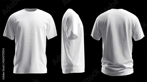 Sharp white t-shirt mock-up template with rich garment structure and natural fall. T-shirt mock-up shows the true potential of your design across all views.