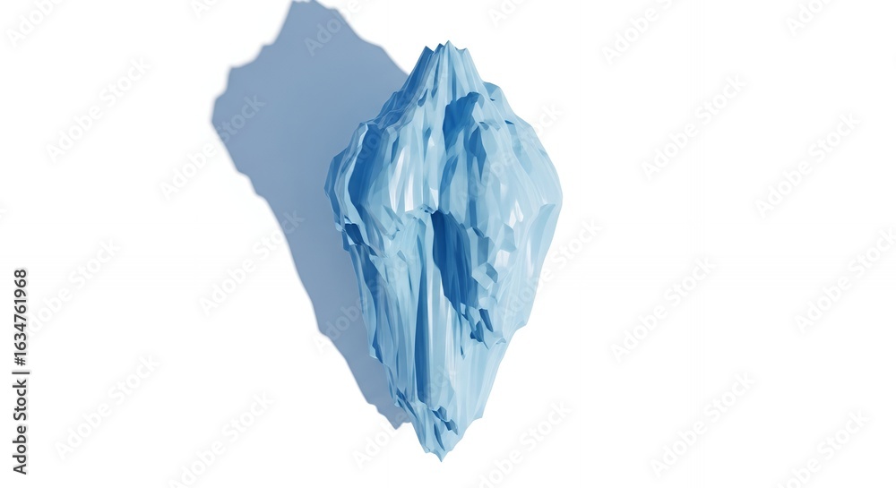 Obraz premium Low Poly Blue Iceberg 3D Render Isolated on White Background with Shadow