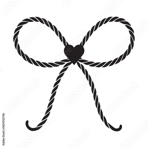 Rope bow with heart, silhouette