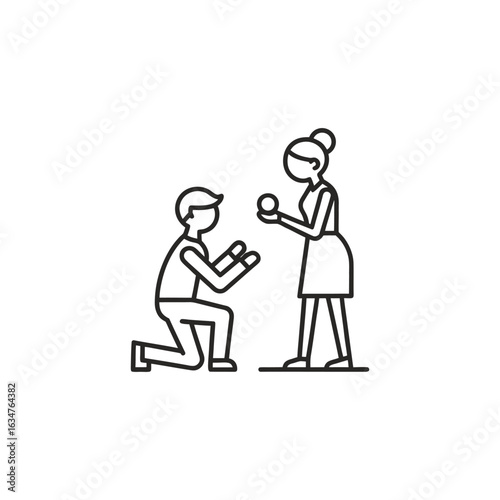 A man proposing to a woman with an engagement ring isolated on a white background