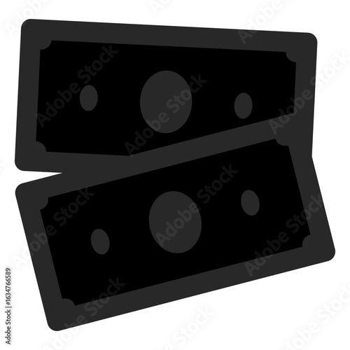 Icon of two physical currencies or cash, which is a traditional and universal form of payment related to finance, such as income, expenses, investments, and wealth.