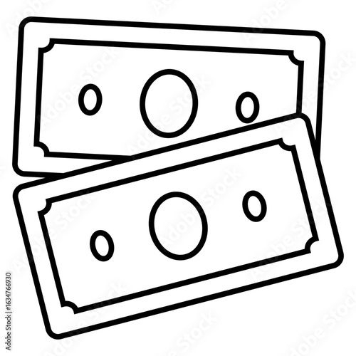 Icon of two physical currencies or cash, which is a traditional and universal form of payment related to finance, such as income, expenses, investments, and wealth.