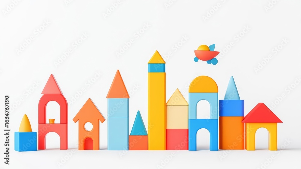 Fototapeta premium Colorful building blocks arranged playfully, ideal for children's creativity and imaginative play.