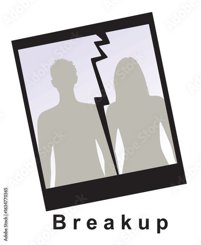 Ripped photo of silhouettes. Breakup icon. vector	
