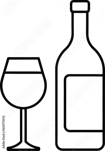 Elegant wine bottle and glass line art icon