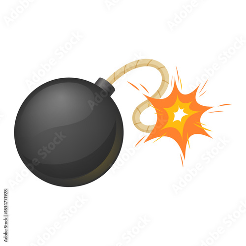 Vector illustration of a classic cartoon bomb with a lit fuse sparking
