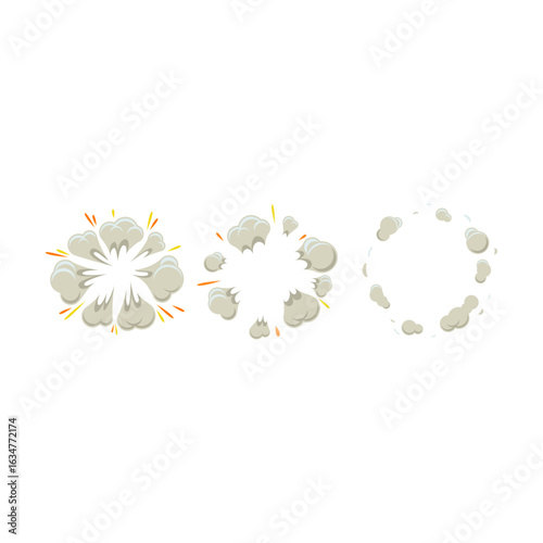 Cartoon explosion animation sprite sheet with smoke burst effect