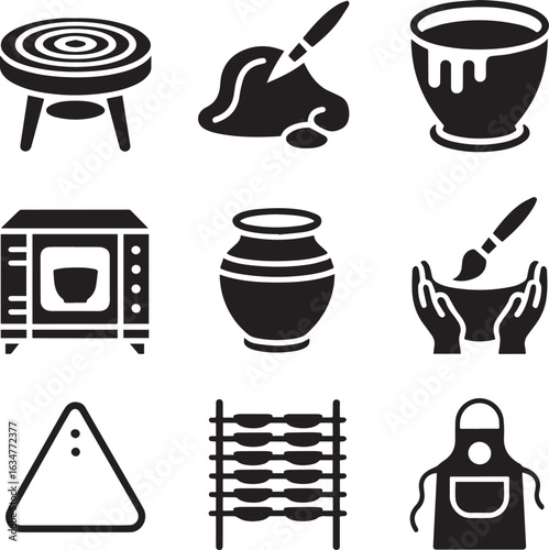 Pottery kiln pot brush clay apron vector