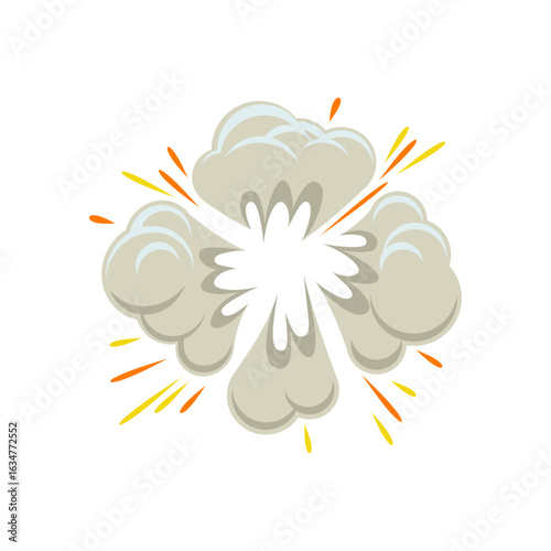 Cartoon explosion effect with a blast of smoke cloud and sparks