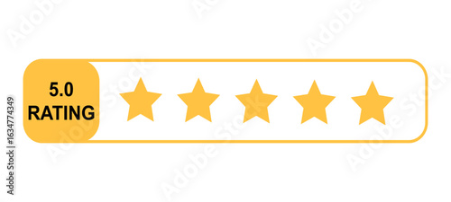 Five yellow stars indicate the 5.0 average customer rating on a white background