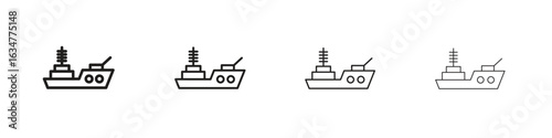 Warship icons in black simple line elements.
