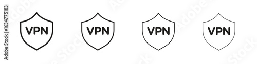Vpn icons in black simple line elements.