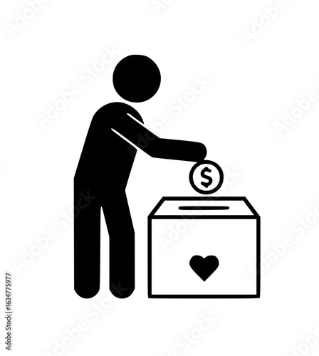 A person drops a coin into a donation box