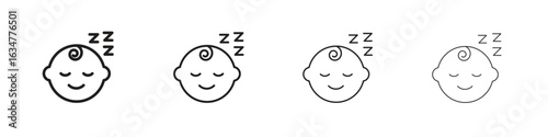 Sleeping baby icons in black simple line elements.