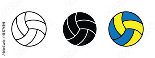 Volleyball Icon Set Vector with Outline, Solid, and Colored Style for Sports, Game, and Competition Themes
