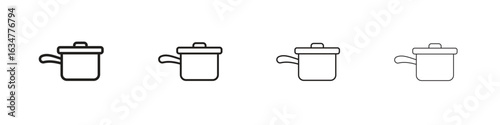 Sauce pan icons in black simple line elements.