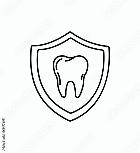  clean, simple line art icon of a shield with a tooth inside for preventative care.