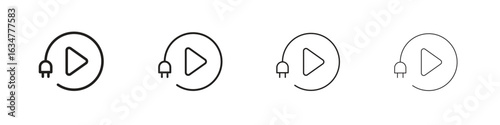 Plug and play icons in black simple line elements.