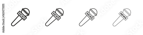 News microphone icons in black simple line elements.