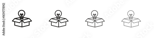 New product icons in black simple line elements.