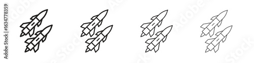 Missile icons in black simple line elements.