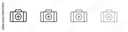 Medical aid kit icons in black simple line elements.