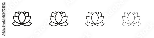 Lotus icons in black simple line elements.