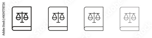 Law book icons in black simple line elements.