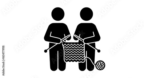 People are knitting black and white icon