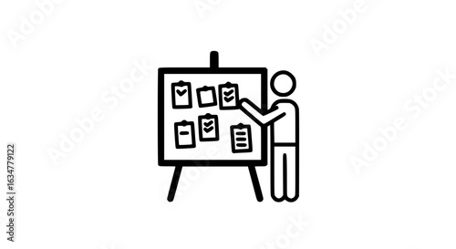 A person with a task board black and white icon