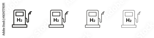 hydrogen fuel pump icons in black simple line elements.