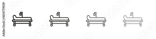 Hospital bed icons in black simple line elements.