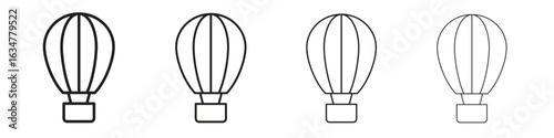 Hot air balloon icons in black simple line elements.