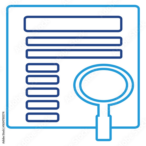 The magnifying glass icon highlighting a document can also be interpreted as an in-depth analysis of a report, data, or information.