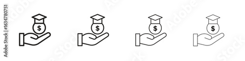 Education cost icons in black simple line elements.