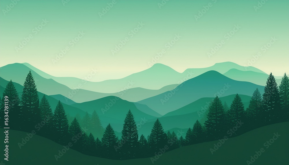 Fototapeta premium green gradient mountains with forest landscape nature