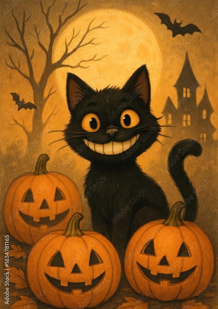 Fototapeta premium Charming Halloween cat wallpaper