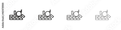 Demolition icons in black simple line elements.