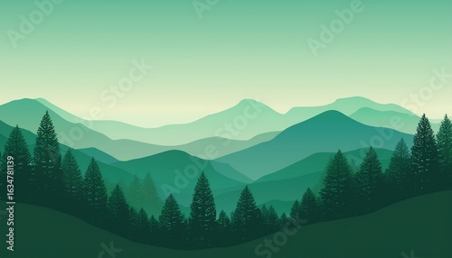 green gradient mountains with forest landscape nature