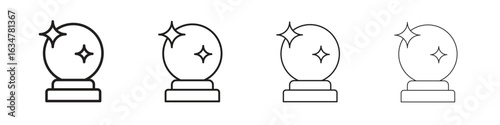 Crystal ball icons in black simple line elements.