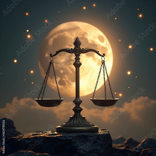 A mystical libra scale, weighing the forces of light and darkness.